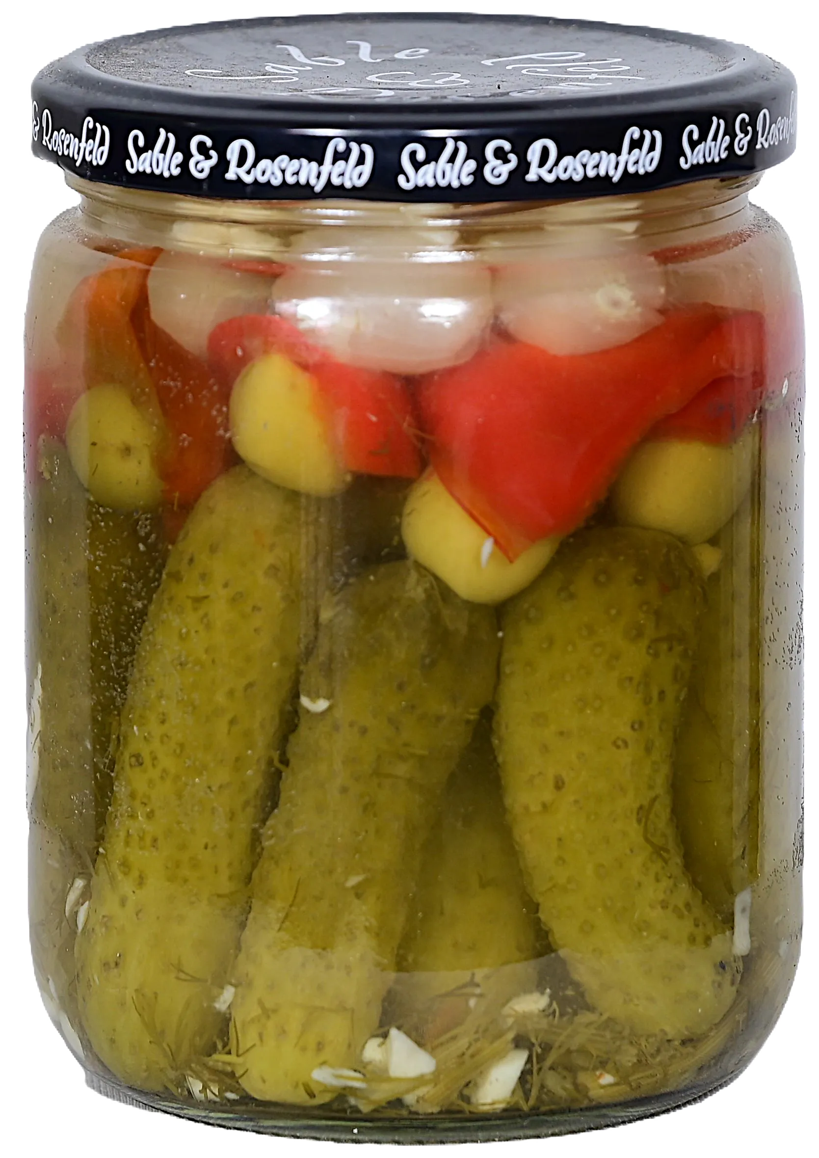 Banderillas with baby corn pickle jar