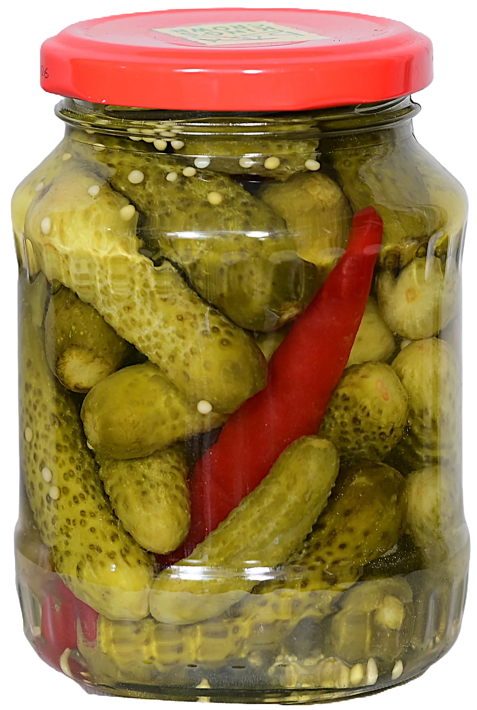 Gherkins with chilli pickle jar